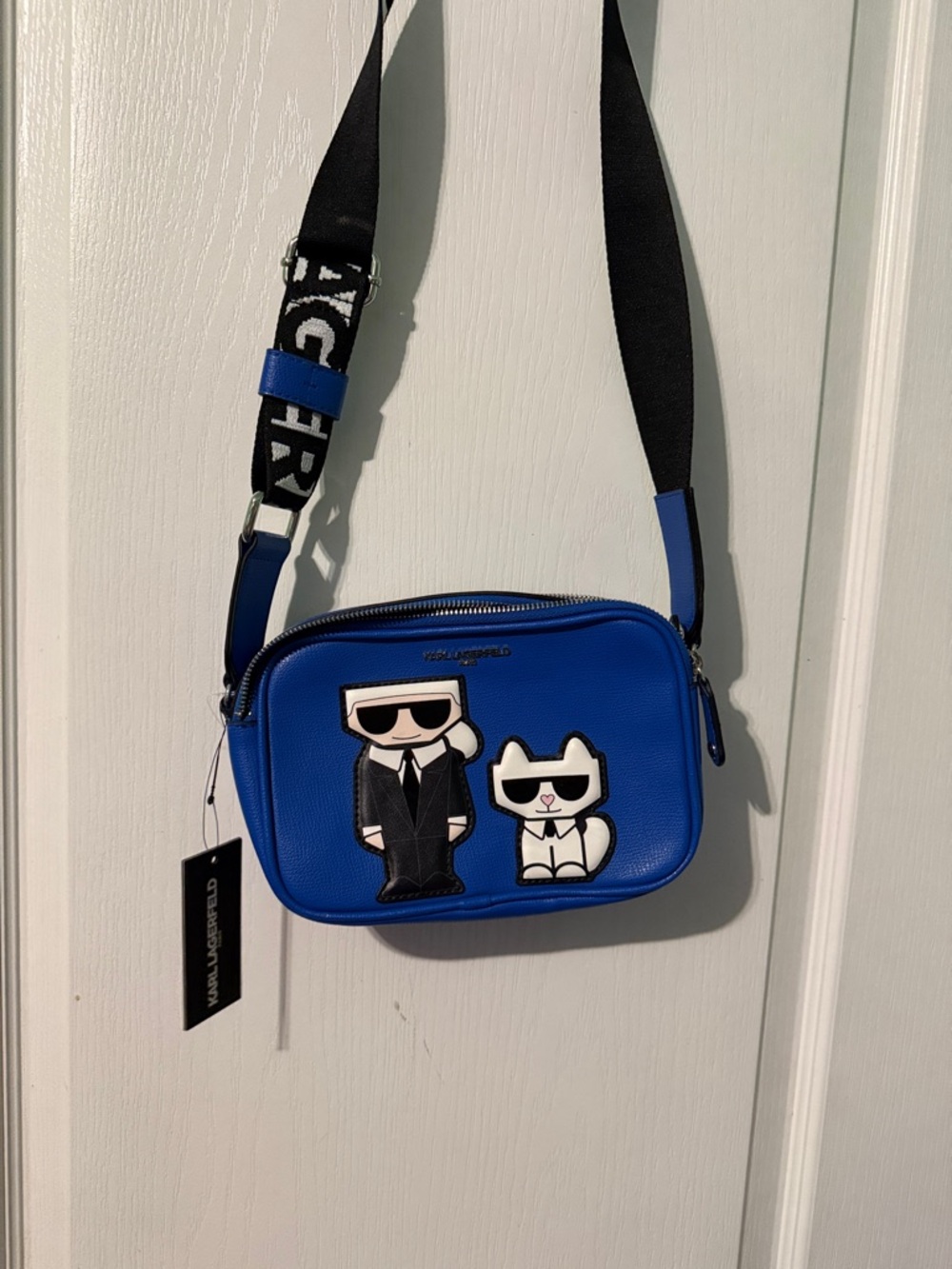 Karl Lagerfeld Royal Blue Leather Crossbody with Character Appliqués